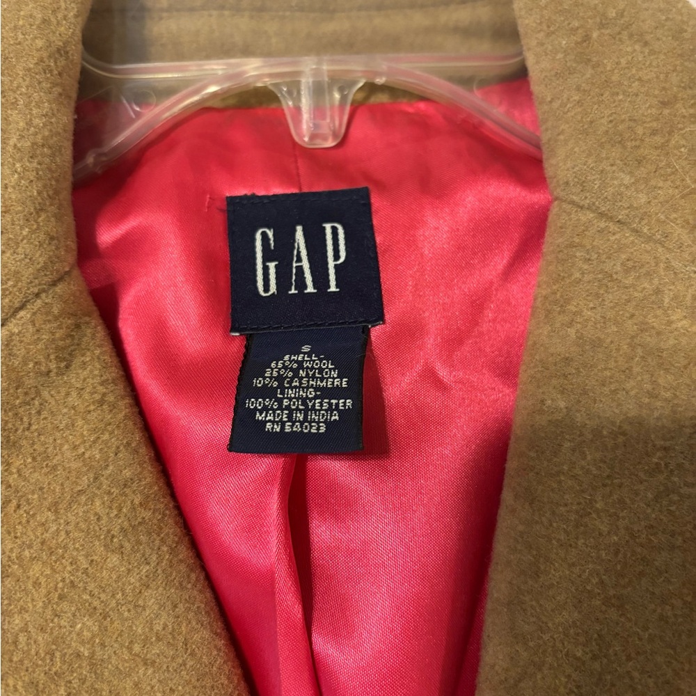 GAP Women's Camel Wool cashmere Blend Long Coat - Camel hot pink lining - Picture 2 of 6